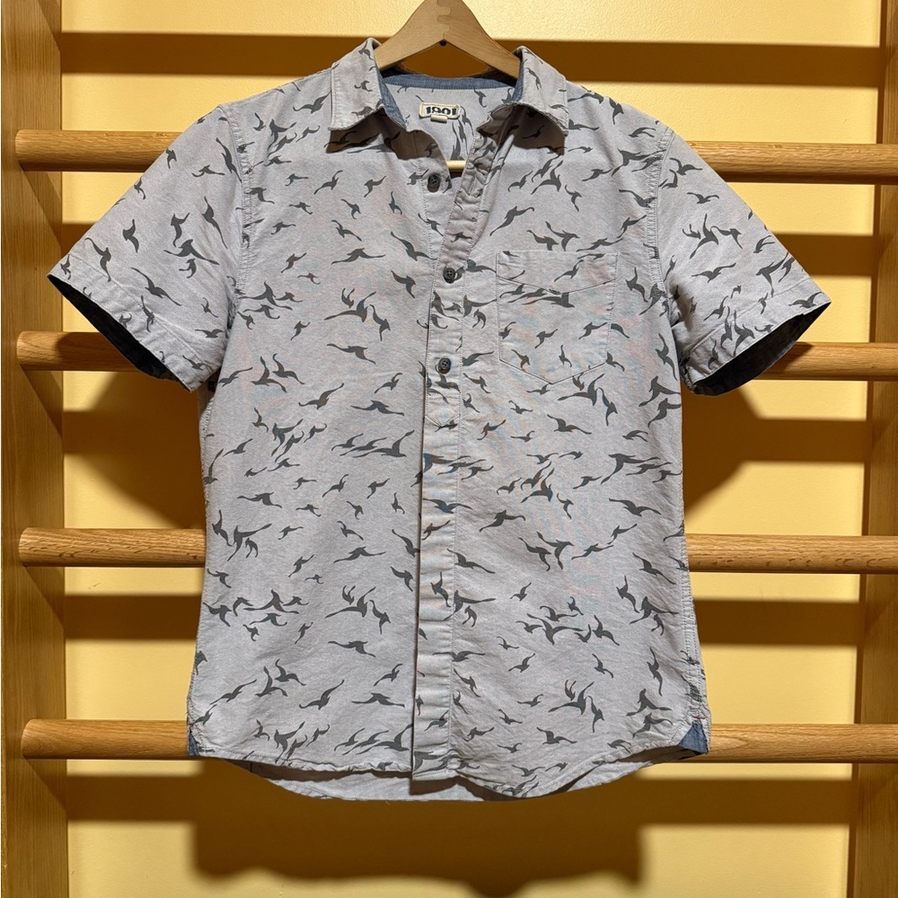 1901 Gray Casual Button Down Shirt with Bird Print